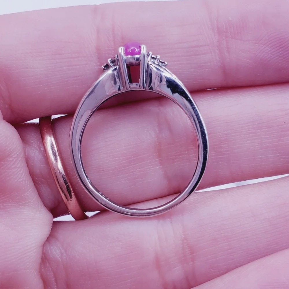Genuine Oval Pink Sapphire Cabochon 925 Sterling Silver Ring